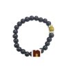 Black Agate | Hakik Gemstone Stretchable Round Beads Bracelet With Tiger's Eye Bead (1 Pc)