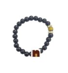 Black Agate | Hakik Gemstone Stretchable Round Beads Bracelet With Tiger's Eye Bead (1 Pc)