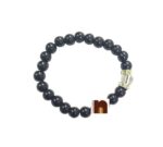 Black Agate | Hakik Gemstone Stretchable Round Beads Bracelet With Crystal Bead (1 Pc)