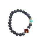 Black Agate | Hakik Gemstone Stretchable Round Beads Bracelet With Turquoise | Firoza Bead (1 Pc)
