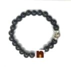 Black Agate | Hakik Gemstone Stretchable Round Beads Bracelet With Golden Pyrite Bead (1 Pc)