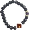 Black Agate | Hakik Gemstone Stretchable Round Beads Bracelet With Amethyst Bead (1 Pc)