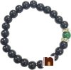 Black Agate | Hakik Gemstone Stretchable Round Beads Bracelet With Green Jade Bead (1 Pc)