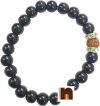 Black Agate | Hakik Gemstone Stretchable Round Beads Bracelet With Rudraksha Bead (1 Pc)