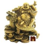 Feng Shui Golden Laughing Buddha On Golden Dragon (7 Cms) (1 Pc)