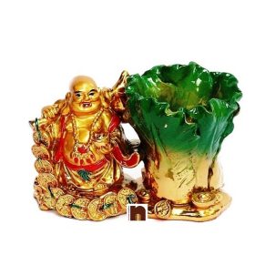 Feng Shui Laughing Budha with Coins Pen Stand Showpiece (1 Pc)
