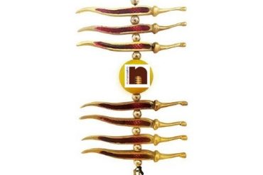Nimbu Mirchi | Nazar Battu | Evil Eye Protector Hanging For Cars,Homes & Offices (Golden,Red) (20 Cms) (1 Pc)