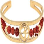 Gold Plated Stone Studded Om Designer Bracelet In Metal (Free Size) (1 Pc)