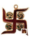 Swastik With Om With Colourful Meenakari In White Metal Wall Hanging (12 Cms) (1 Pc)
