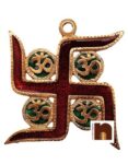 Swastik With Om With Colourful Meenakari In White Metal Wall Hanging (12 Cms) (1 Pc)