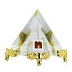 Feng Shui Crystal Glass Pyramid with Golden Stand For Spiritual Healing, Vastu Correction and Balancing - 7 Cm