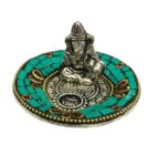 Agarbatti Stand | Incense Stick | Cone Holder with Lord Ganesha Engraved with Turquoise Stones & Brass (7 Cms) (1 Pc)