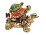 Feng Shui Bejeweled Triple Tortoise | Turtle | Kachua with Wish Fulfilling Compartments (6 Cms) (1 Pc)