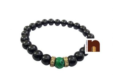 Black Agate | Hakik Stretchable Round Beads Bracelet With Malachite Bead For Men & Women (1 Pc)