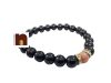 Black Agate | Hakik Stretchable Round Beads Bracelet With Red Jasper Bead For Men & Women (1 Pc)