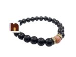 Black Agate | Hakik Stretchable Round Beads Bracelet With Red Jasper Bead For Men & Women (1 Pc)