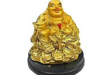 Feng Shui Laughing Buddha | Buddha Sitting On Coins with Ingot in Hand Showpiece (6 Cms) (1 Pc)