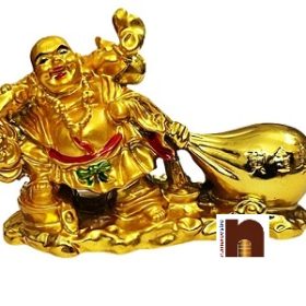 Feng Shui Laughing Buddha | Happy Man Dragging The Money Potli (Width 10 Cms) (1 Pc)