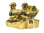 Feng Shui Love Birds | Mandarin Ducks Showpiece in Polyresin (Glossy Golden Finish) (1 Pc)