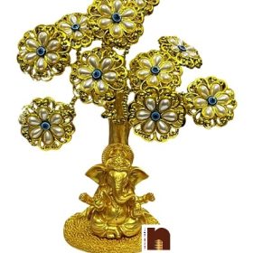 Evil Eye Tree with Lord Ganesha for Vastu & Feng Shui (Golden) (27 Cms Approx) (1 Pc)