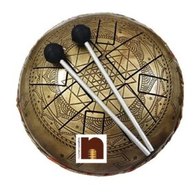 Happy Drum Pan With Shri Yantra Engraved In Oxidized Golden Finish For Meditation & Yoga Sound Healing (10 Inches) (1 Pc)