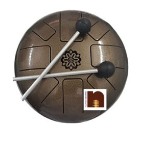 Happy Drum Pan with Rubber Musical Mallet and Travel Bag for Meditation & Yoga Sound Healing (Metallic Golden) (8.5 Inches) (1 Pc)