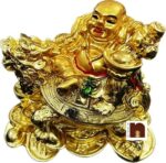 Feng Shui Laughing Buddha On Dragon Showpiece (Golden) (7 Cms) (1 Pc)