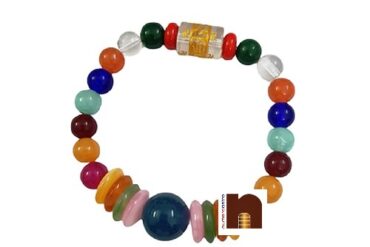 Om Mani Padme Hum Carved Agate Beads Stretchable Bracelet (Multicolour) (6 MM Beads) (1 Pc)