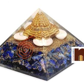 Orgone Pyramid Shri Yantra with Lapis Lazuli Crystal Stones for Spiritual Healing (1 Pc)
