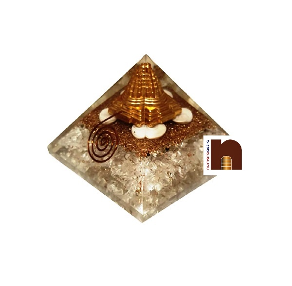 Orgone Pyramid wm Shri Yantra with Selenite