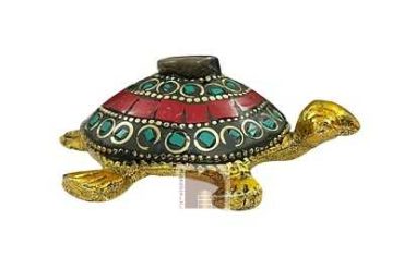 Feng Shui Vastu Metal Tortoise | Turtle Showpiece with Multicolour Stones (1 Pc)
