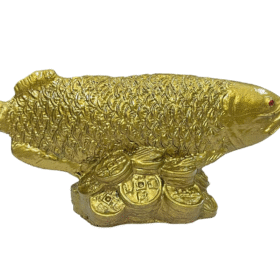 Feng Shui Arowana Fish On Lucky Coins Showpiece (Oxidized Golden) (Length 13 Cms) (1 Pc)