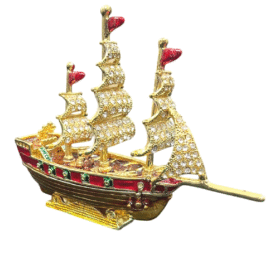 Feng Shui Vastu Bejewelled Wealth Ship with Wish Fulfilling Compartment (15 Cms) (1 Pc)