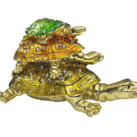Feng Shui Bejeweled Triple Tortoise | Turtle | Kachua with Three Wish Fulfilling Compartments (10 Cms) (1 Pc)