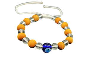 Wood Crystal Bracelet With Evil Eye Stone | Numerology Bracelet | Adjustable Bracelet For Men & Women (8 MM Beads) (1 Pc)