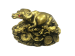 Wish Fulfilling Cow with Calf Sittiing On Lucky Coins Showpiece for Feng Shui & Vastu (9 Cms) (1 Pc)