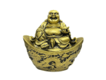 Feng Shui Laughing Buddha | Happy Man Sitting On Ingot (Oxidized Golden) (Height 10 Cms) (1 Pc)