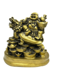 Feng Shui Laughing Buddha | Happy Man Sitting On Lucky Coins & Dragon with Ingot in Hand (Oxidized Golden) (Height12 Cms) (1 Pc)