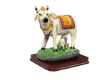 Kamdhenu Cow with Calf in Resin On Wooden Stand for Puja & Home Decor (14 Cms) (1 Pc)