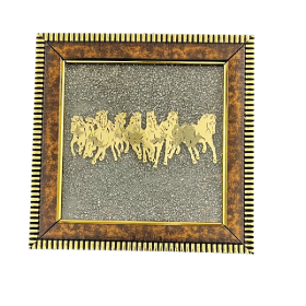 Pyrite Plate | Seven Running Horses Pyrite Plate in Frame | Pyrite Dust Plate Frame Wall Hanging (19 Cms) (1 Pc)