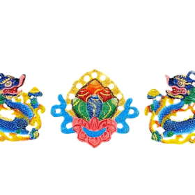 Tibetan Budhist Norbu With Two Dragons Of Fortune In Aluminium Wall Hanging (Blue) (1 Set) (Copy)
