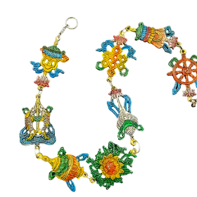 8 Auspicious Symbols Of Tibetan Buddhism (Tashi Tagye) In Aluminium Wall Hanging (34 Inches) (1 Pc)