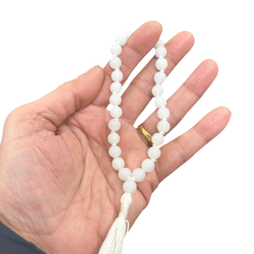 White Agate | Hakik Round Beads Mala for Jaap (8 MM) (27 Beads) (1 Pc)