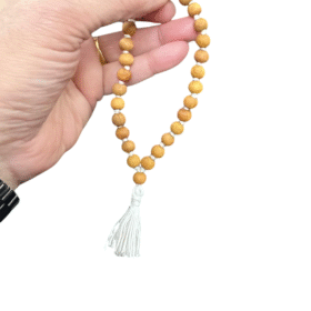 White Chandan | Sandalwood Round Beads Mala for Jaap Chanting (8 MM) (27 Beads) (1 Pc)