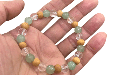 Crystal, Wood & Green Aventurine Stretchable Bracelet (8 MM) (1 Pc)