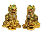 Feng Shui Chi Lin | Dragon Horse | Chinese Unicorn Set in Polyresin (Golden) (1 Set)
