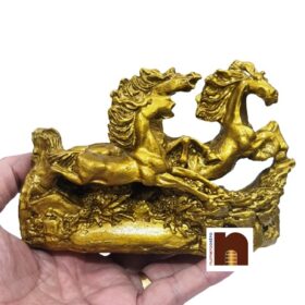 Feng Shui Three Running Horses | Oxidized Golden Colour Horses for Wealth & Good Luck (1 Pc)