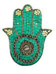 Hamsa Hand Agarbatti Stand | Incense Stick | Cone Holder Engraved with Turquoise Stones & Brass (5 Inches) (1 Pc)