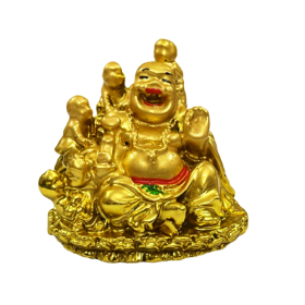Feng Shui Laughing Buddha | Happy Man Sitting with Children Showpiece in Polyresin (5.5 Cms) (1 Pc)