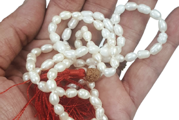Pearl/Moti Mala (Oval Shape Beads) with 1 Sumeru Rudraksha (108+1)